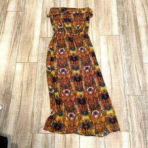 Crepey Resort Tube Dress L8ter Brand Size Medium Purple Gold Paisley Print Maxi